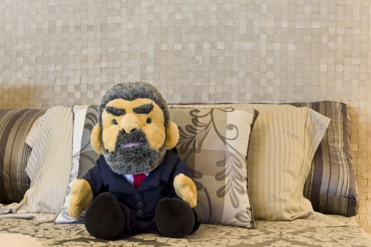 Boneco de pelúcia criado pelo artista plástico Raul Mourão compõe a decoração da cama da Suíte Presidencial da Casa Hotel, em São Paulo. O objeto ficava no quarto do ex-presidente Lula no Palácio da Alvorada, em Brasília (21/05/2011)
