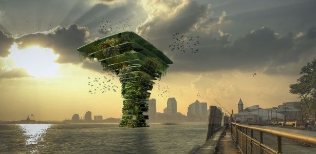 Arquiteto propõe "edifício de vida selvagem" contra poluição em áreas urbanas - Montagem/BBC